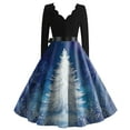 thumbnail image 3 of Women's Casual Fashion Christmas Holiday Print V-neck Vintage Dress for Retro Style and Party Occasions, Comfortable Women's Long Sleeve Holiday Dress,Royal Blue,M, 3 of 3