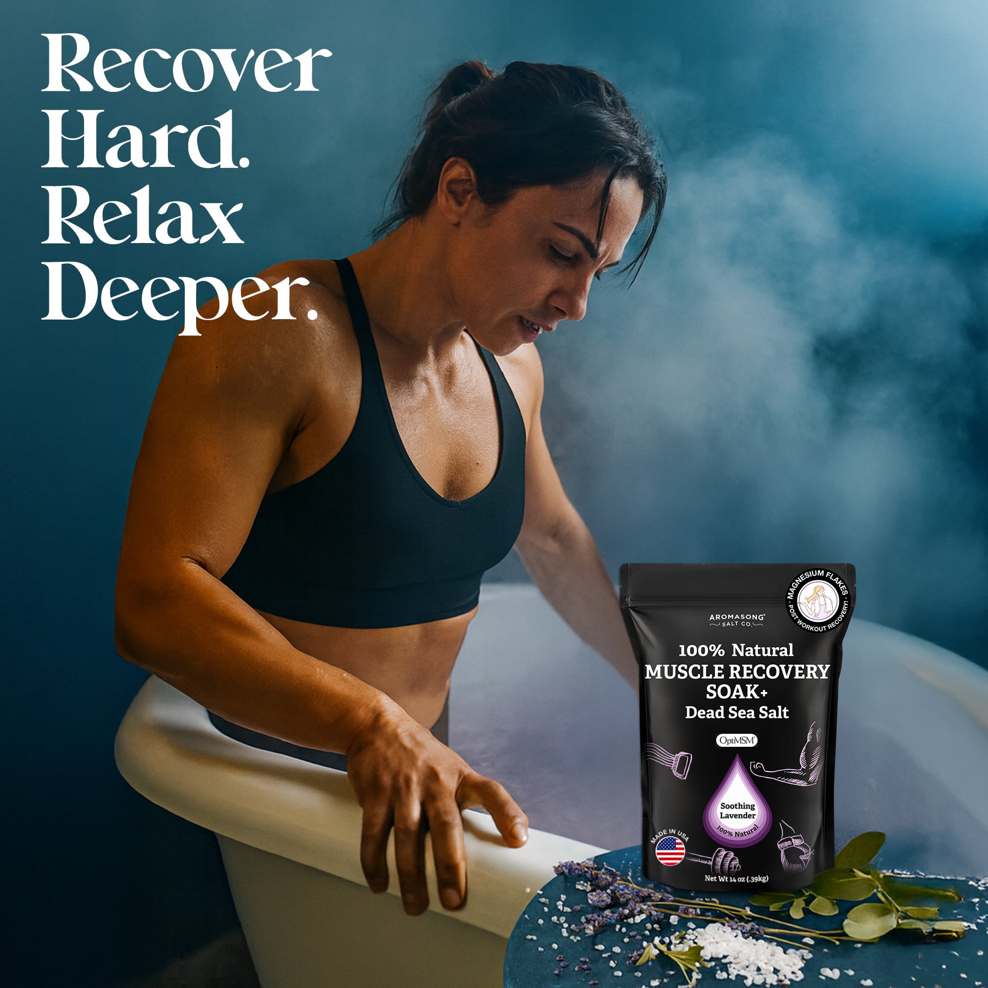 Aromasong Muscle Recovery Bath Soak with Dead Sea Salt, Magnesium & OptiMSM, Lavender, 3 lb