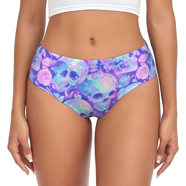 Fotbe Blue Skull Daisy Calzones Estampados para Mujer – Ropa Interior de Algodón, Cómoda, Suave y Elástica-4X-Large
