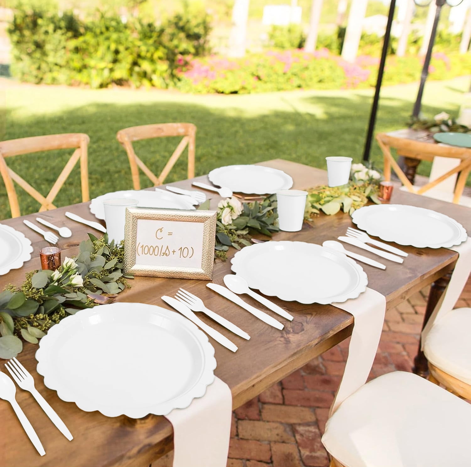 Inadays 175Pcs Disposable Party Supplies Includes Cream White Paper Plates Cup Napkins Forks Spoons Knives, Dinnerware Set for Garden Party Birthday BBQ Baby Shower Wedding, Serve 25 Guests