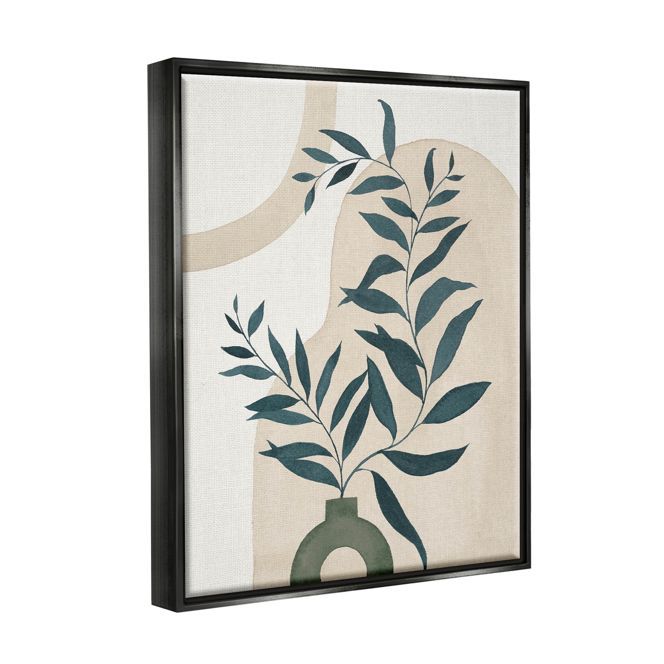 Stupell Industries Geometric Plant Vase Shapes Graphic Art Jet Black Floating Framed Canvas Print Wall Art, Design by Grace Popp