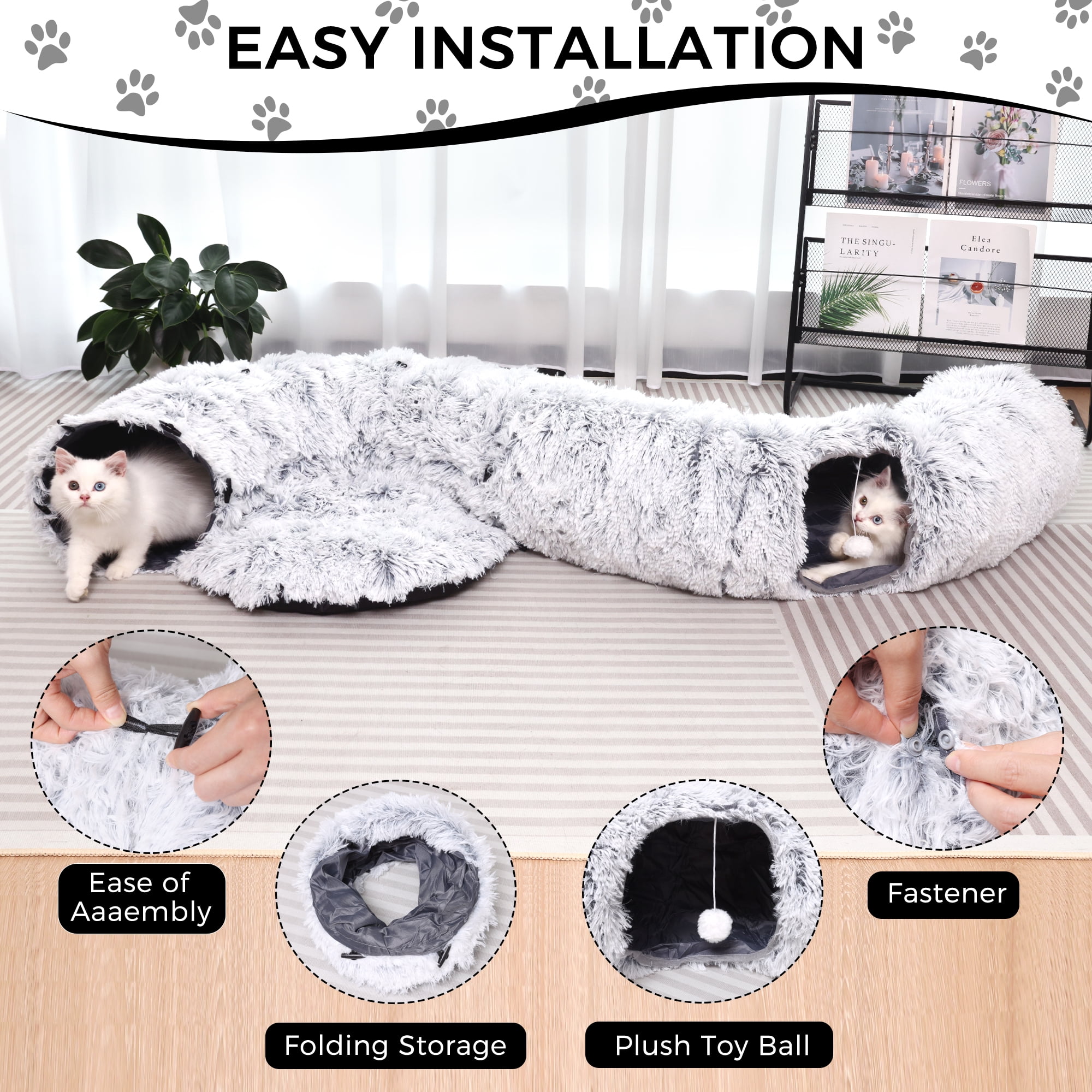 LJSXFI Plush Cat Tunnel with Cat Bed for Indoor Cats, Multifunctional Cat Donut Tunnel for Small Medium Large Cats Kitten Rabbit Puppies