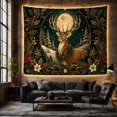 thumbnail image 6 of Forest green winter stag beneath a gold moon, framed by holly and flowers, Festive woodland Style for Woodland decor fans, Thoughtful Gift for Living room, bedroom, den, Tapestry Wall Hanging, 6 of 7