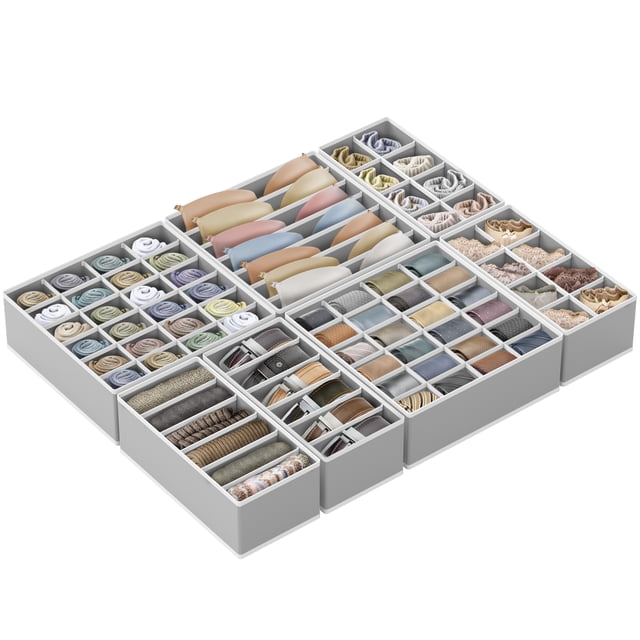 Organizador de ropa interior para armario, separador de cajones, 7 piezas, gris