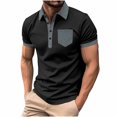thumbnail image 2 of pstuiky camisetas de hombre, Camisa de manga corta con botones y bolsillo para hombre, con cuello abatible y bloques de color camisas casuales para hombre s, 2 of 3