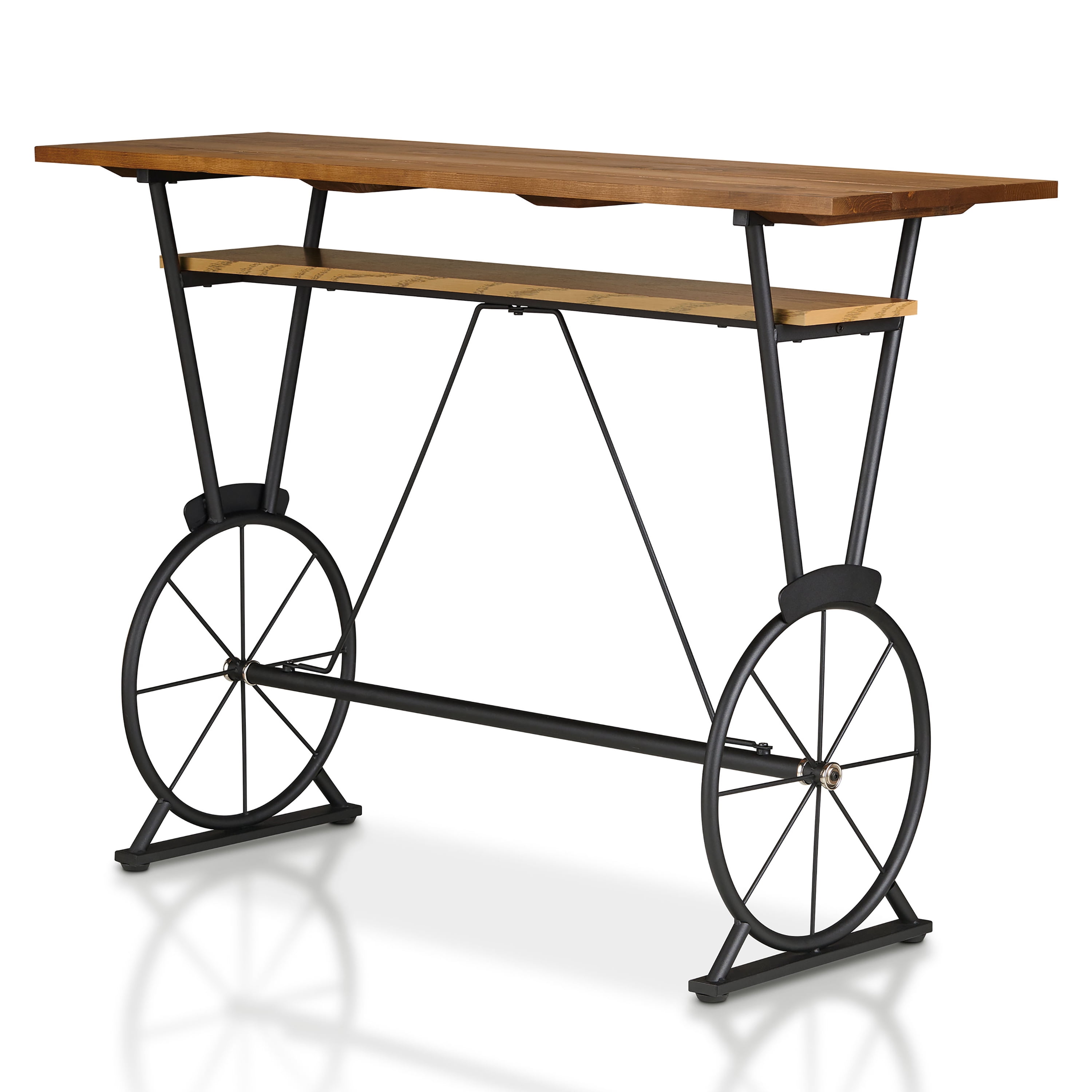 Lodz 1-Shelf Metal Bar Table, Warm Oak and Black
