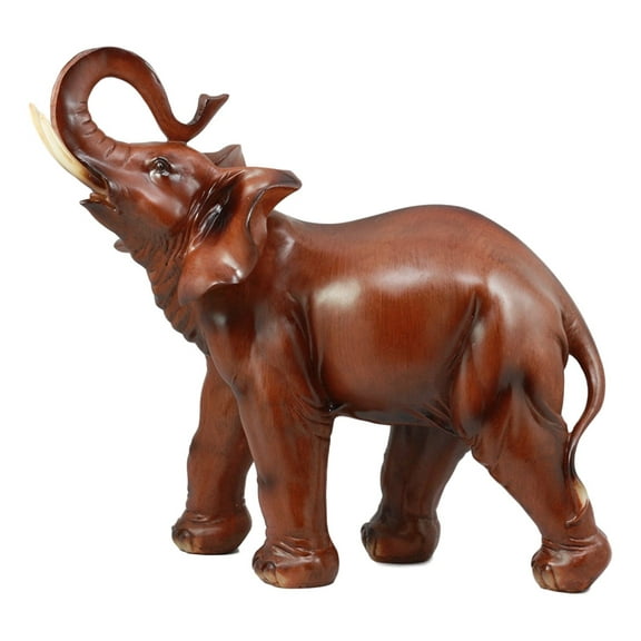 Ebros Gift 13” Trunk Up Elephant Garden Statue, Faux Mahogany Finish