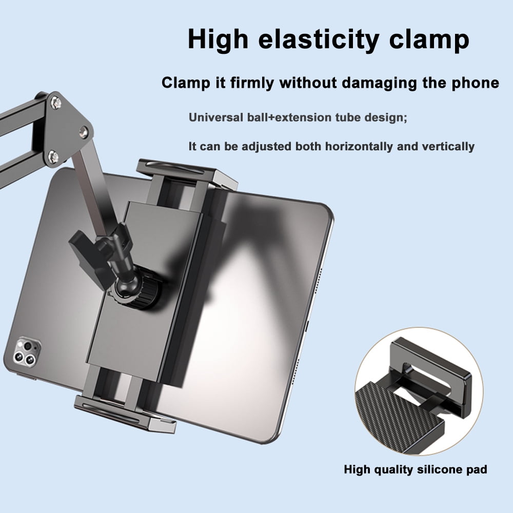 Tablet Floor Stand, Overhead Bed Phone Mount Height Adjustable Arm Stretchable Stand Holder-Black