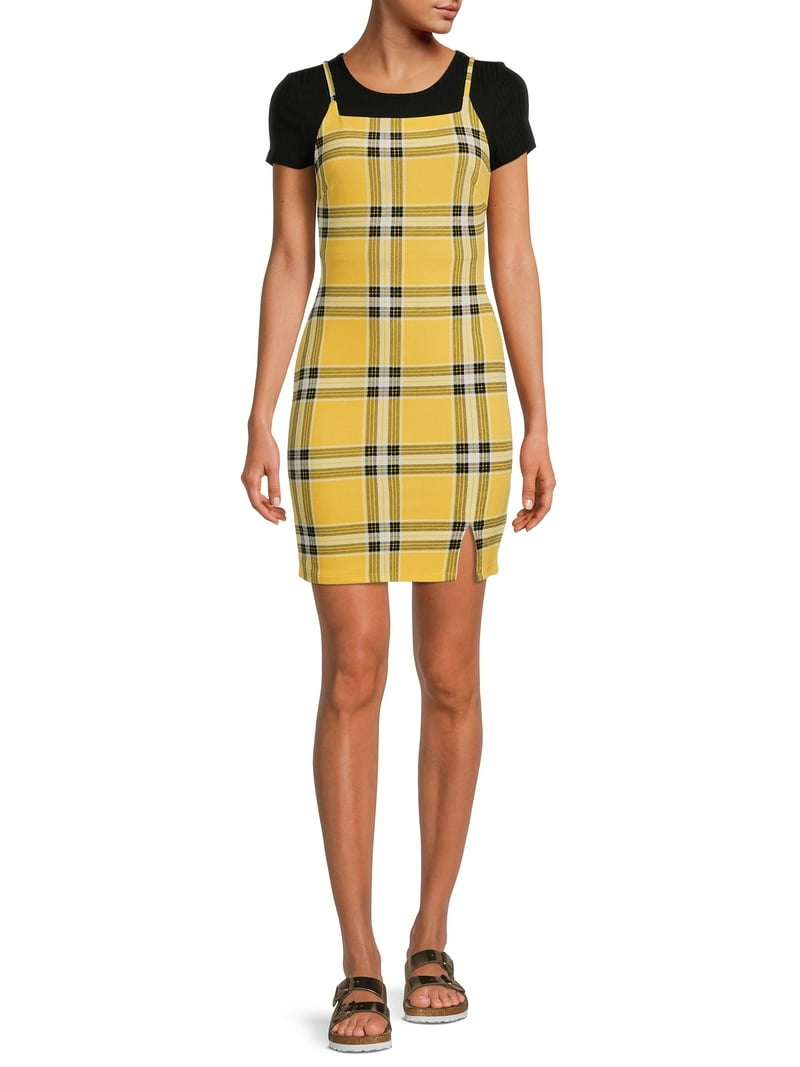 ワンピース Uhr Checkered Tiered Dress yellow&black ワンピース Uhr