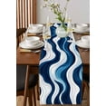 thumbnail image 2 of Blue Stripe Burlap Cotton Table Runner 13x90 Inches Long, Geometric White Coastal Wave Modern Ocean Farmhouse Table Runners, Outdoor Dining Tablecloths Decor for Baby Shower/Party/Wedding, 2 of 6