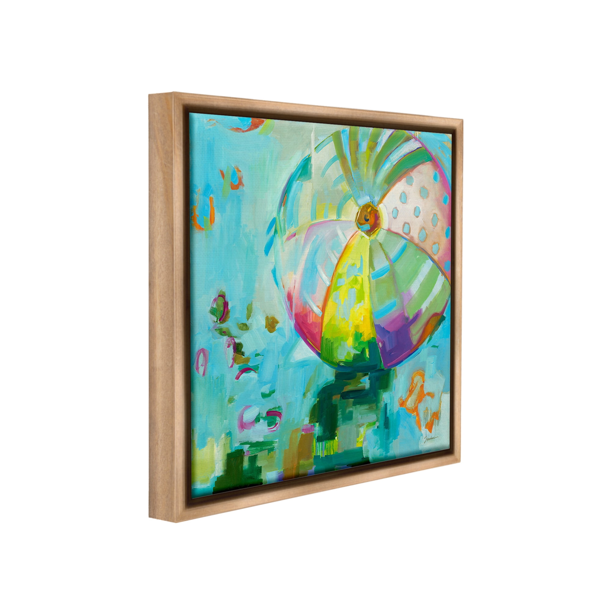 Stupell Industries Modern Beach Ball Pattern Abstract Painting Brown Floater Framed Canvas Art Print Wall Art, 18 x 18