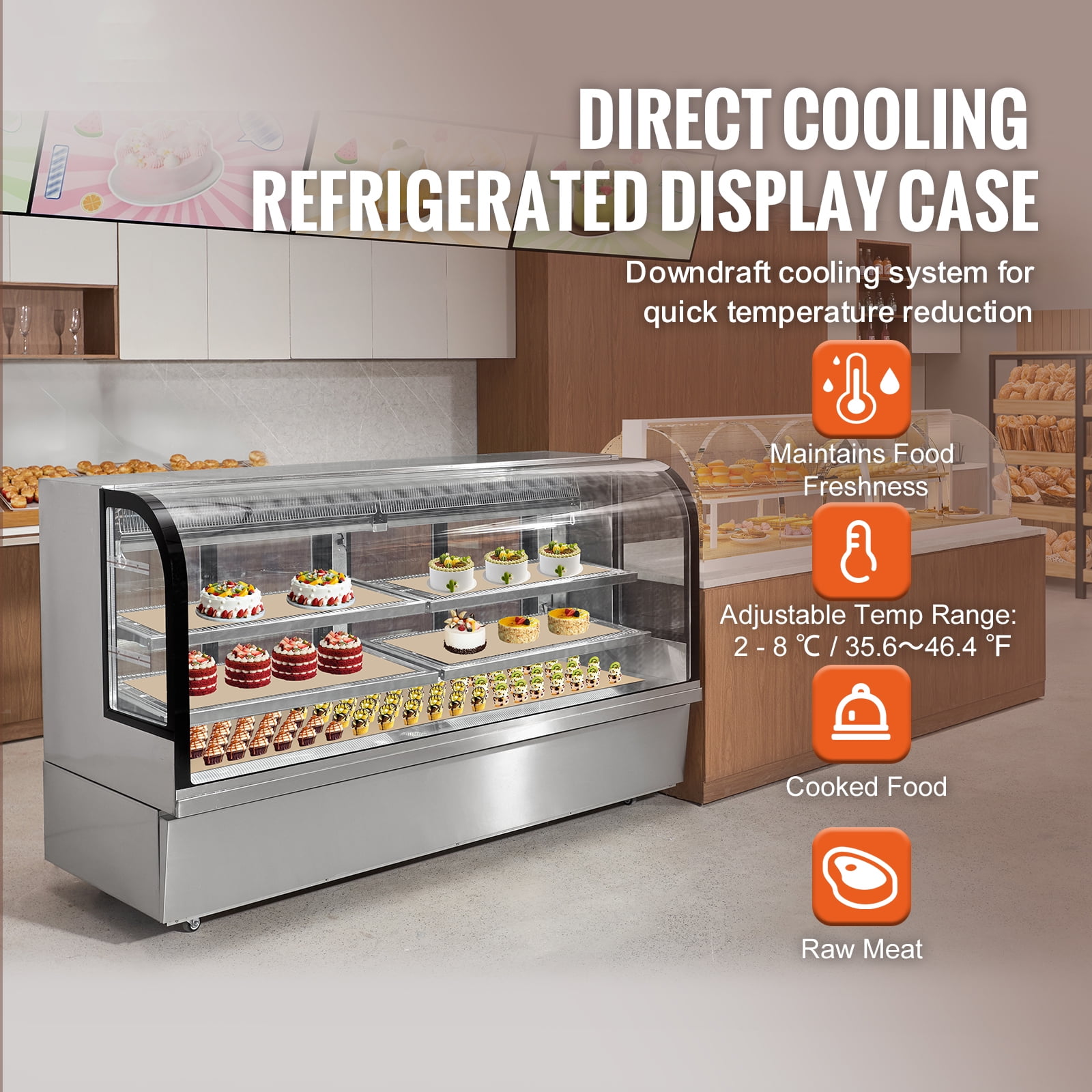 KFFKFF Refrigerated Display Case Display Refrigerator  32 Cu.Ft./901L 4-Level Business Display Cooler with LED Illumination Commercial Refrigerator Pastry Display Case