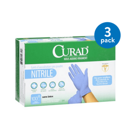 (3 Pack) Curad Nitrile Powder-Free Exam Gloves, 100 ct