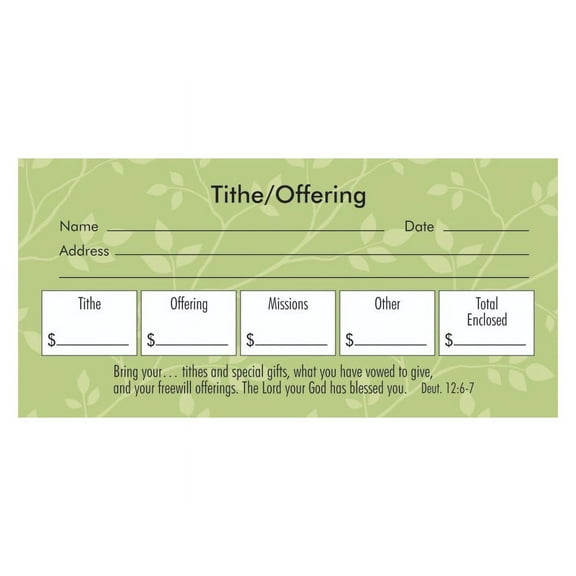 Tithe Offering Envelope (Deuteronomy12:6-7) Box Of 100