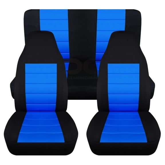 T197-Designcovers Fits 1987-1995 Jeep Wrangler YJ 2door Cotton Seat Covers:Black and Blue - Full Set