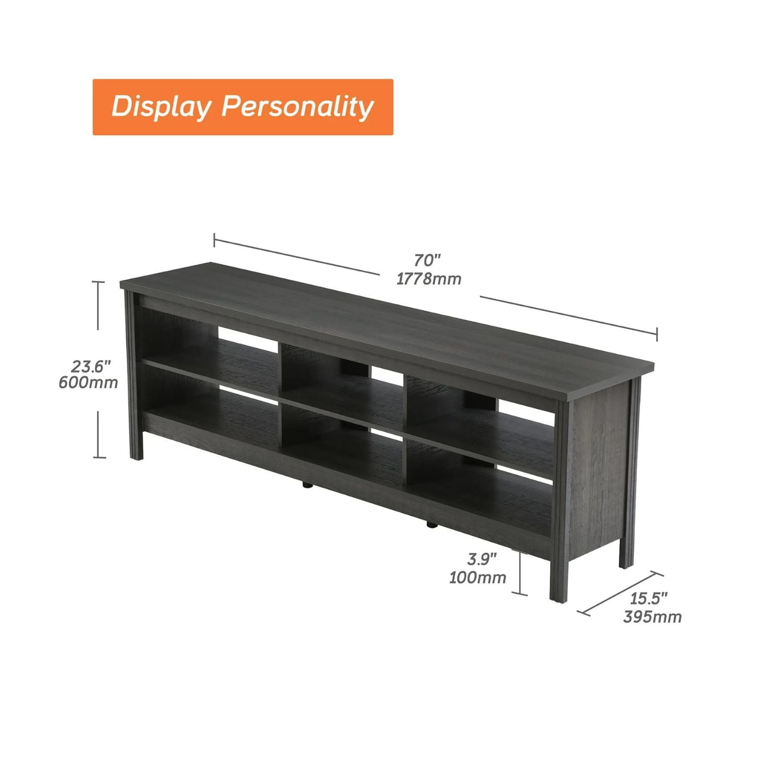 WAMPAT Black TV Stand for 75+ inch TV, Classic TV Cabinet with 6 Cubby for Living Room