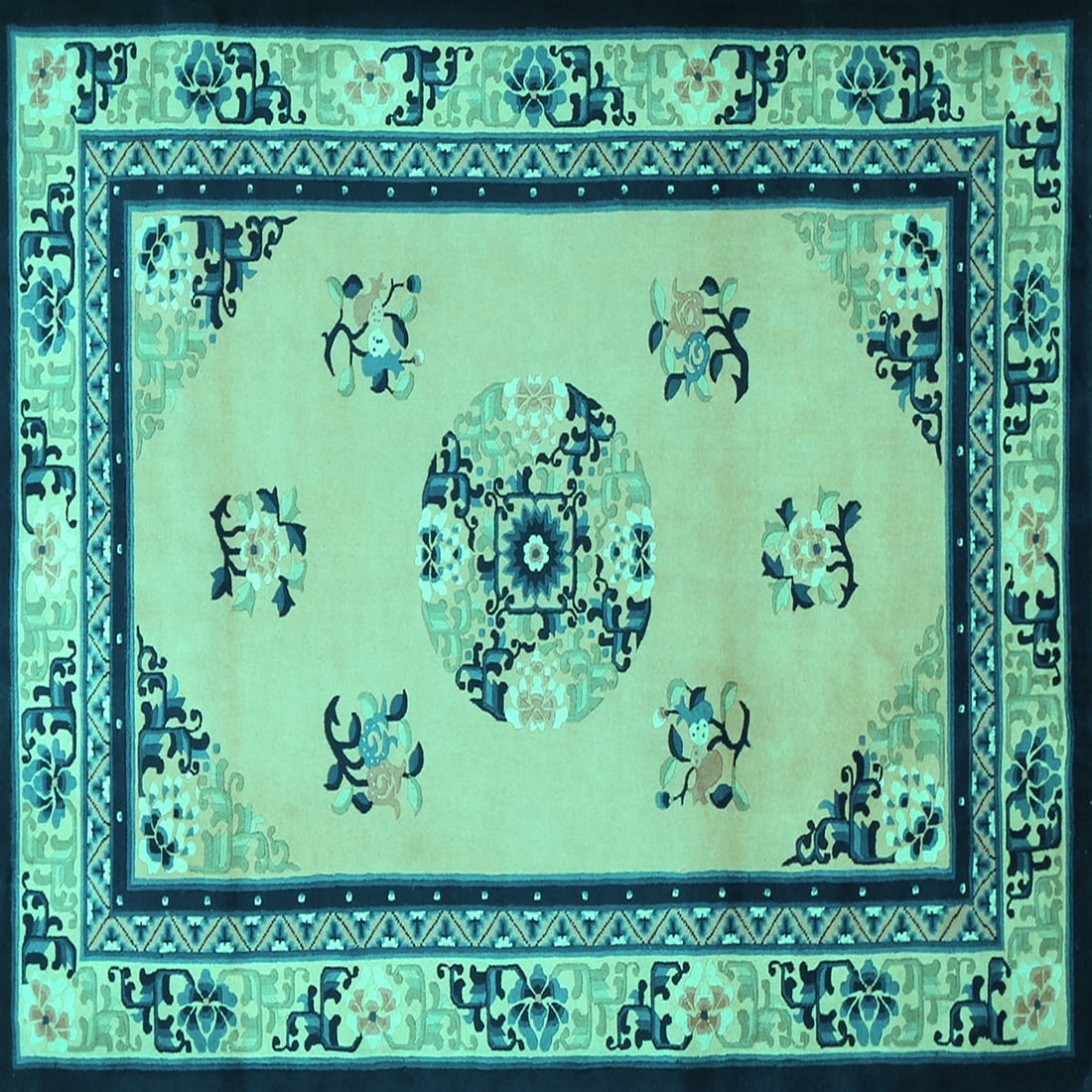 Asian Rugs Only Ahgly Company Machine Washable Indoor Square Oriental Turquoise Blue ...