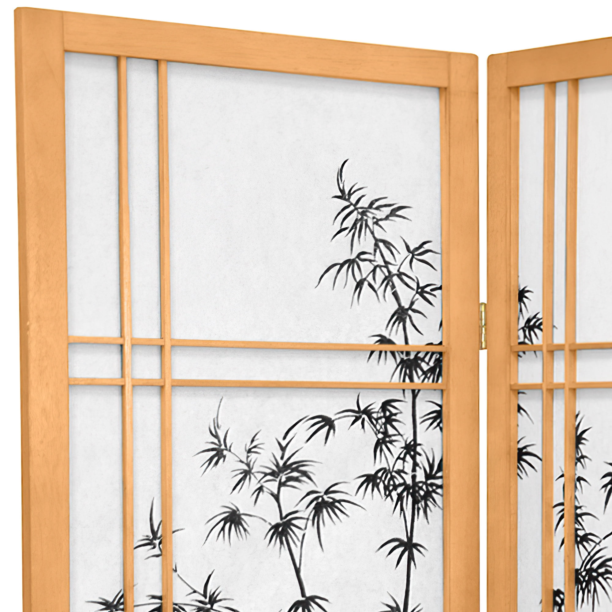 Oriental Furniture 4 ft. Tall Double Cross Bamboo Tree Shoji Screen, Natural color, 3 panel