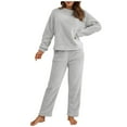 thumbnail image 2 of Baqcunre Women's Two Piece Trousers Of Pure Color Long Sleeve Winter Plush Sweater Knitting Set,Size S-XL,Womens Pajama Sets,Outfits for Women,Lounge Sets for Women,Womens Fashion,Womens Clothes,Grey, 2 of 8