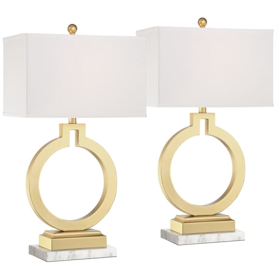 360 Lighting Lauren Modern Table Lamps Set of 2 with White Risers 28 1/2" Tall Gold USB Charging Port White Rectangular Shade for Bedroom Living Room
