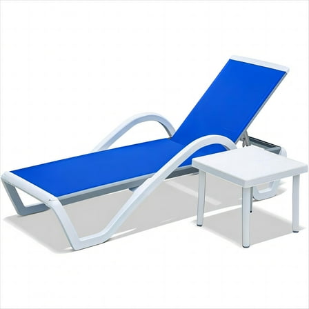 CHEERFUN Adjustable Aluminum Patio Chaise Lounge Chair with Armrests and Side Table for Outdoor, Pool, Lawn, Blue
