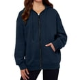thumbnail image 1 of Pocket Long Sleeve Hooded Threaded Sweater Ladies Zipper Top, 1 of 4