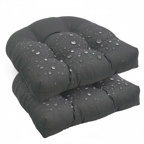 JOVELL 2 Pack Tufted Chair Cushions 19x19 Inch, Waterproof Outdoor/Indoor Seat Pads with Ties, 4" Thick Patio Cushions for Wicker Rattan Rocking Chairs, Gray