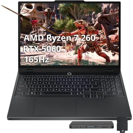 Lenovo Legion 5 15.3" WUXGA 165Hz Gaming Laptop, AMD Ryzen 7 260, GeForce RTX 5060, 32GB DDR5, 3TB Storage (2TB SSD+1TB Docking Station Set), Backlit Keyboard, HD Camera, Wi-Fi 6, Win 11 Pro, Black