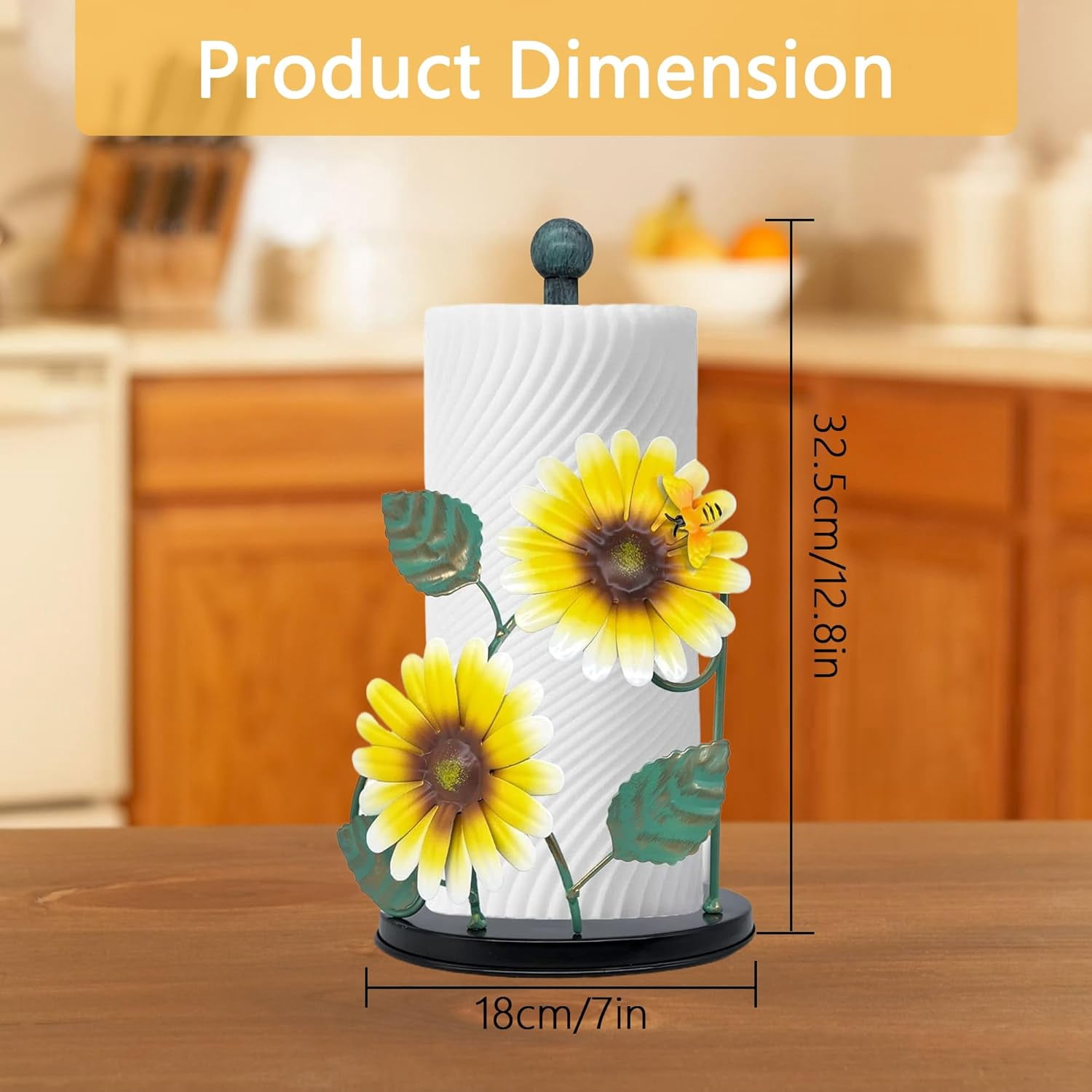 Sunflower Decor Paper Towel Holder,Metal Kitchen Paper Towel Holder with Bee, Sunflower Kitchen Decor and Accessories,Farmhouse Towel Stand for Kitchen Bathroom Countertop