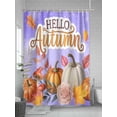 thumbnail image 5 of Fall Shower Curtain Pumpkin Shower Curtains for Bathroom Thanksgiving Decor, Waterproof Polyester Shower Curtain Set with Hooks, Extra Long 72" x 84" Leaves Rose Mushroom Purple, 5 of 6