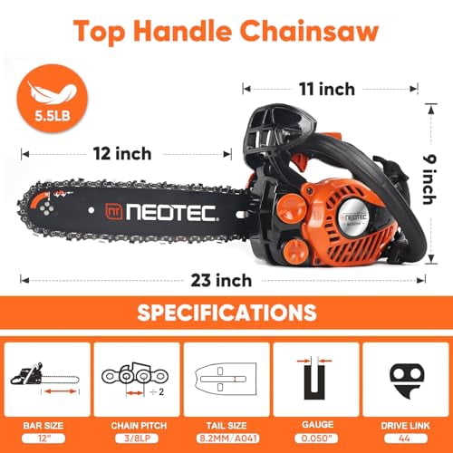 25cc Gas Chainsaw 12 Inch Gas Powered Chainsaws 2-Cycle Petrol Handheld Gasoline Chain Saw Power Saws for Cutting Wood Tree Trimming