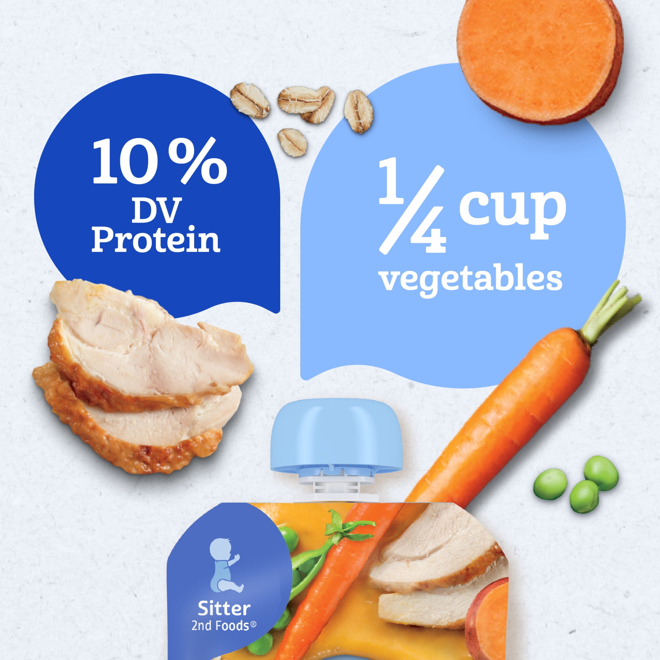 (3 pack) Gerber Stage 2 Baby Food, Carrot Sweet Potato Chicken & Peas, Baby Food Pouches, Puree 3.5 oz