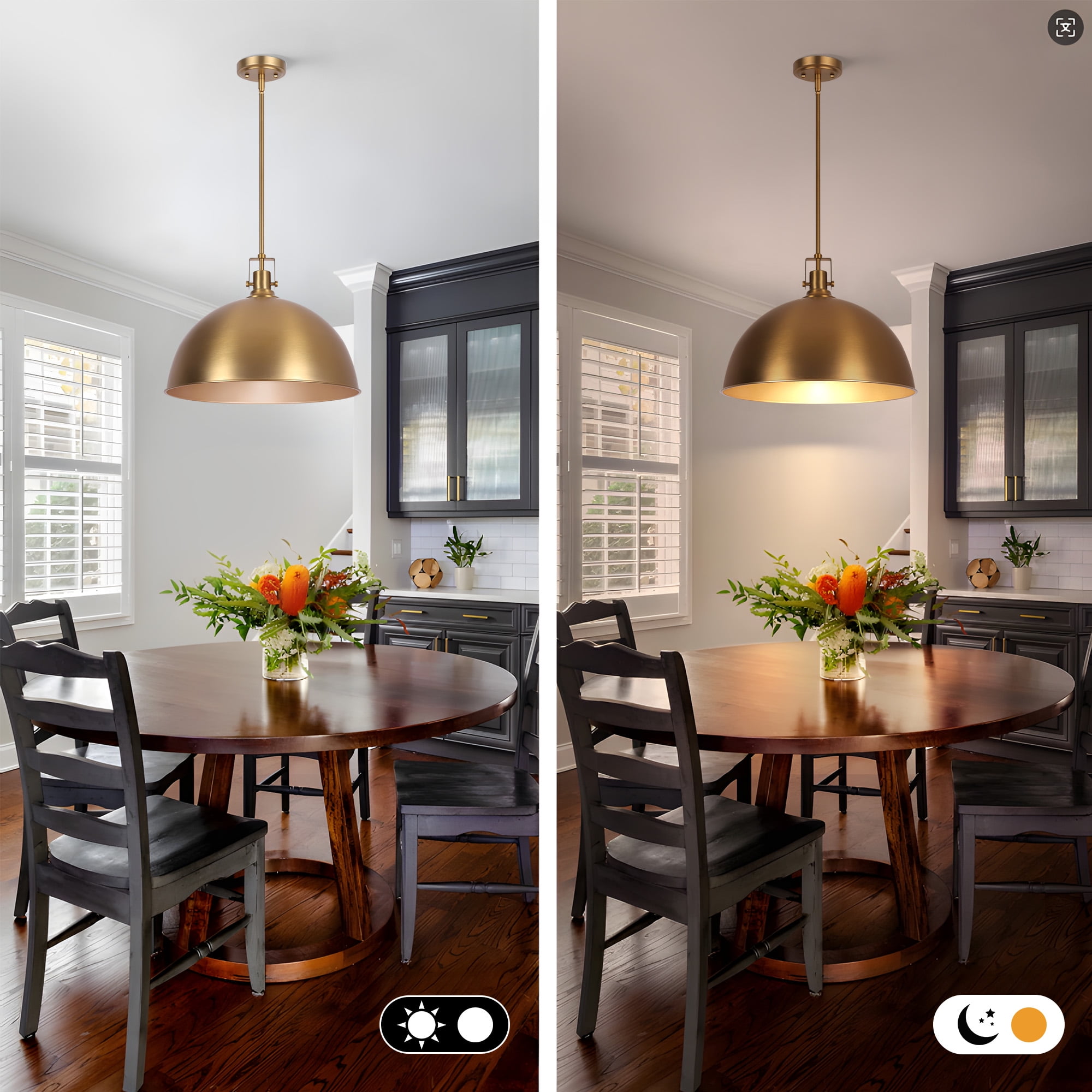 Modern Pendant Light, 18"Farmhouse Pendant Light Industrial Large Dome Brushed Gold Chandelier Ceiling Hanging Lighting for Dining Room Kitchen Island Bar Hallway Entryway