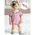 thumbnail image 3 of Rovasas Girl Christmas Tree Embroidery Romper Striped Jumpsuit with Headband, 3 of 9
