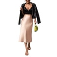 thumbnail image 2 of Women Solid High Waist Silky Casual Elastic Satin Midi Skirt Color M, 2 of 8