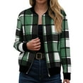 thumbnail image 2 of GEWSEY Flannel Jacket Women Stand Collar Long Sleeve Zip up Plaid Shackets Casual Warm Bomber Jackets Coats Fall Outfits (Green, XXL), 2 of 6