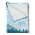 thumbnail image 2 of Forest Soft Flannel Fleece Throw Blanket, Display of Backwoods with Open Sky Mountains and Clouds, Cozy Plush for Indoor and Outdoor Use, 70" x 90", Army Green Pale Blue, by Ambesonne, 2 of 5