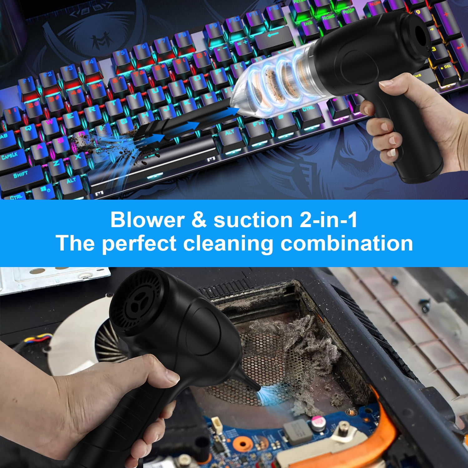 Compressed Air Duster Cordless Handheld Vacuum,AILKIN 6000mAh with LED Light 3-Gear Speed Air Blower Electric Air Duster Cleaner for Computer Keyboard Cleaning,Car,Electronics,Pet Hair,Office