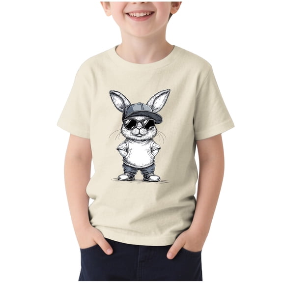 Children Boy Girl Short Sleeve Tshirts Graphic Loose Fit Tops Tee for Child Crewneck Sport Gym Easter Egg Casual Cute Animal Bunny Summer Fall Shirts 2026