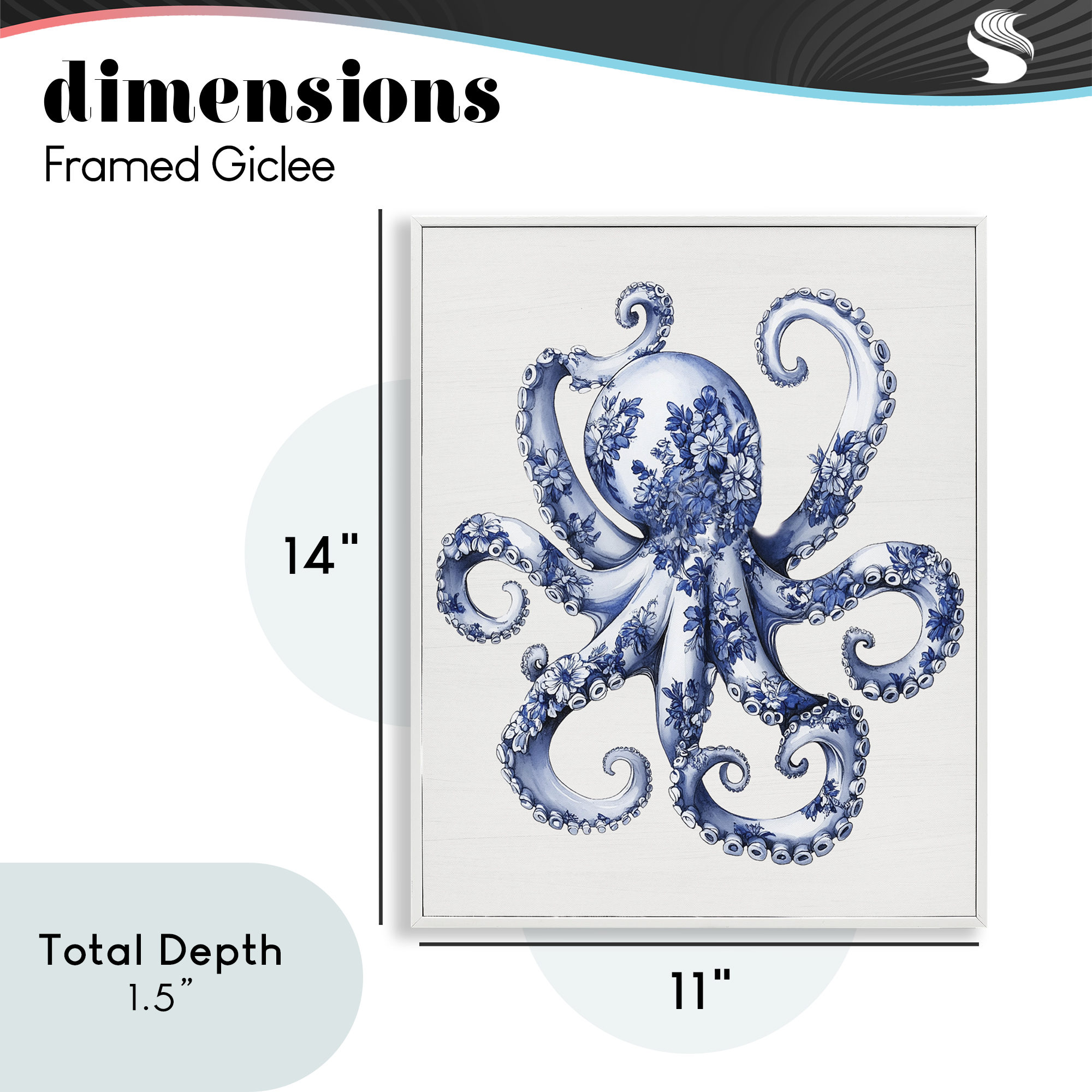Funky Toile Octopus White Framed Giclee Art, design by Lettered and Lined
