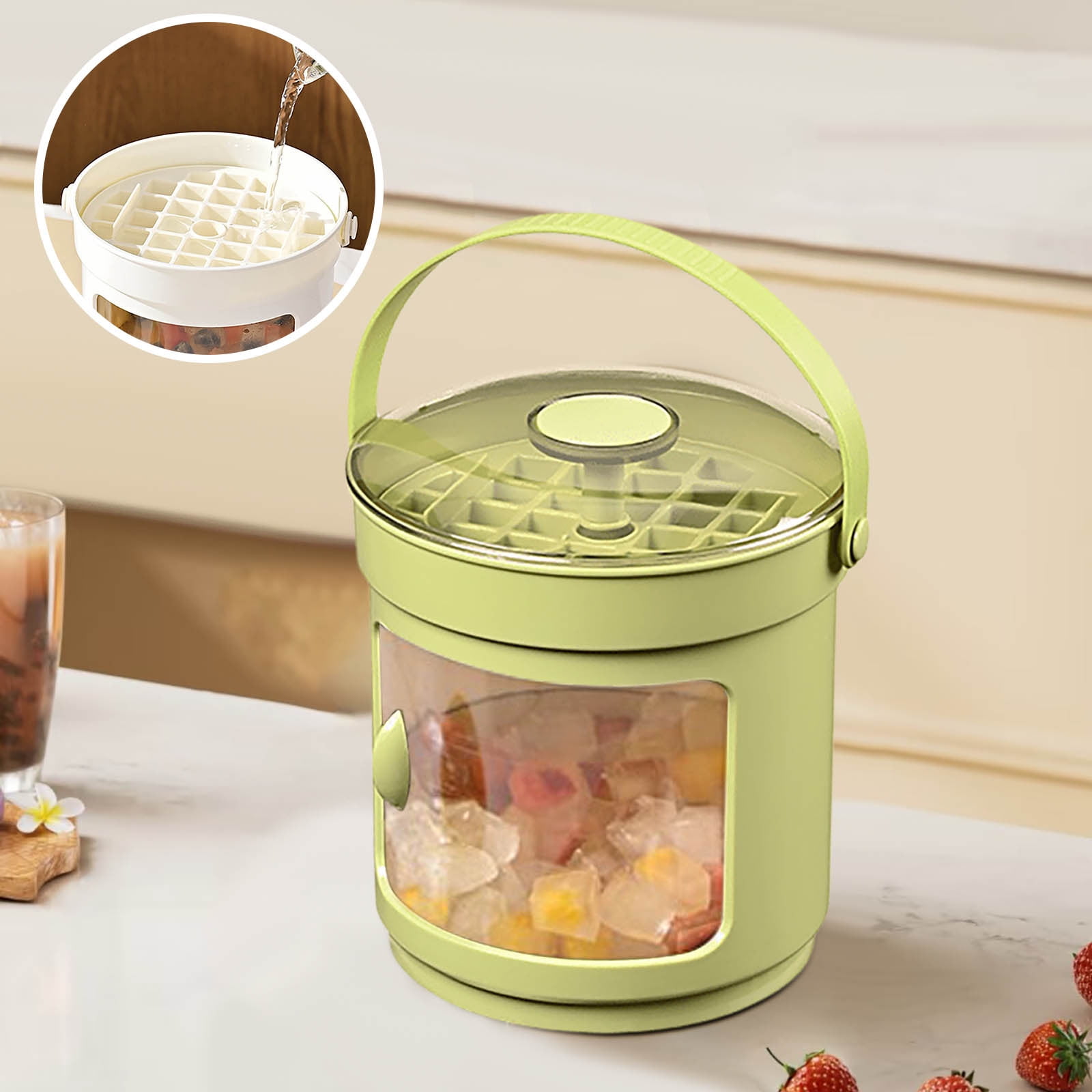 Tray with Lid and Storage Bin – Large Capacity Tray One Button Easy Release – Food Grade Ice Maker for Freezer with Ice Bucket – Ice Mold for Home Kitchen Party