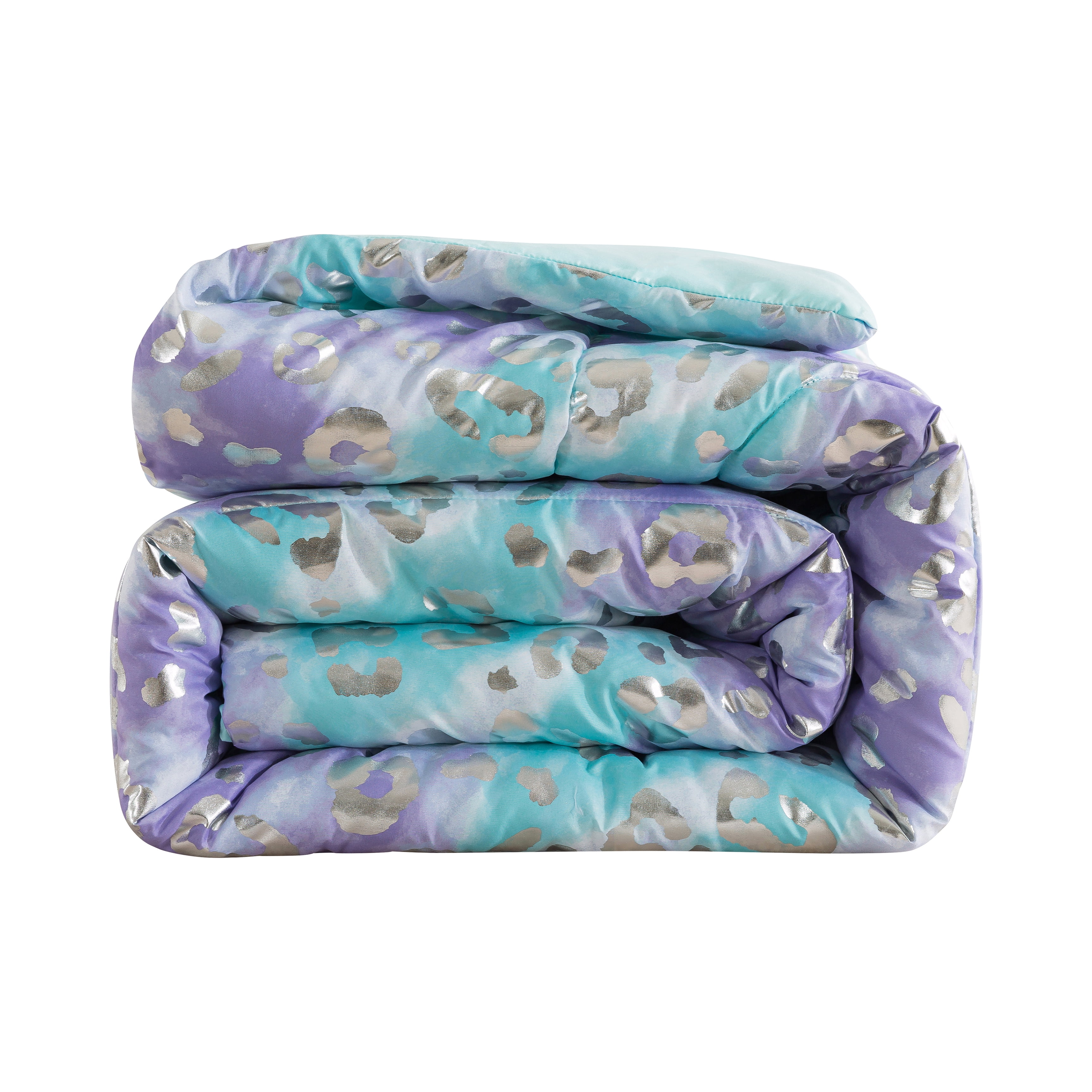 Your Zone 7-Piece Purple Metallic Foil Cheetah Bedding Set for Kids with Storage Bag, Full