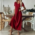 thumbnail image 5 of Evdexr Linen T-Shirt Dresses Womens Maxi Cotton Shirt Dress V Neck Short Sleeve Solid Colour Flowy Retro Dresses Long Baggy Plus Size Summer Dress with Pockets Wine XL, 5 of 7