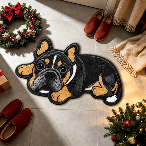 Dog Shaped Area Rug 19.7x31.5in Cute French Bulldog Print Irregular Floor Mat for Entryway Bathroom Bedroom Home Decor Pet Lover Gift