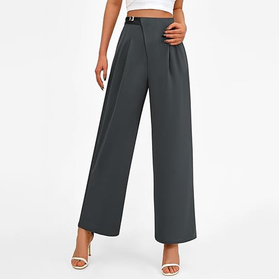 Mifsaly Womens Business Casual Pants High Waisted Wide Leg Dress Pant Smooth Fabric Modern Style office Work Trousers with Pocket L