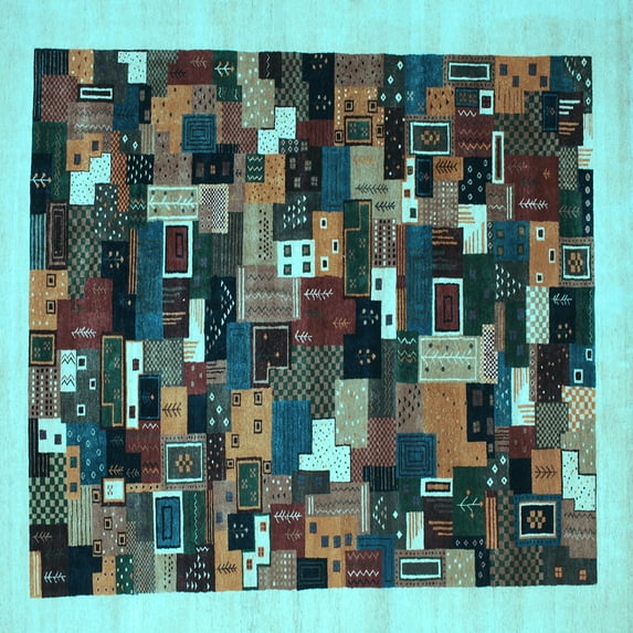 Ahgly Company Indoor Square Abstract Light Blue Contemporary Area Rugs, 5' Square