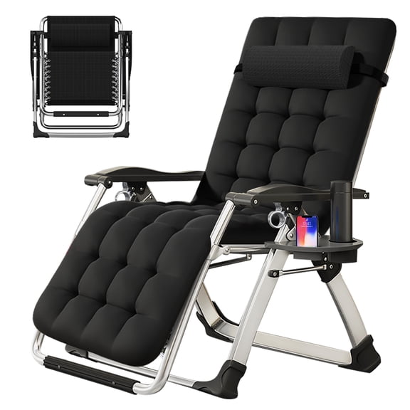 FICISOG Zero Gravity Chair, Lounge Chair with Removable Cushion & Tray for Indoor and Outdoor, Ergonomic Patio Recliner, Folding Reclining Chair for Adults, Portable Recliner, Black