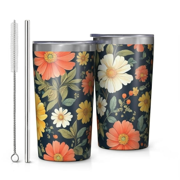 Pioneer Flower 10oz Tumblers Stainless Steel Tumbler with Lid and Straw,Vacuum Insulated Double Wall Travel Tumbler Cups with Cleaning Brush for Coffee, Tea