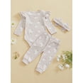 thumbnail image 4 of Suealasg Baby Girls 3pcs Pants Sets Long Sleeve Flower Print Romper Trousers Headband Sets 3 6 12 18 Months Infant Spring Casual Outfits, 4 of 7