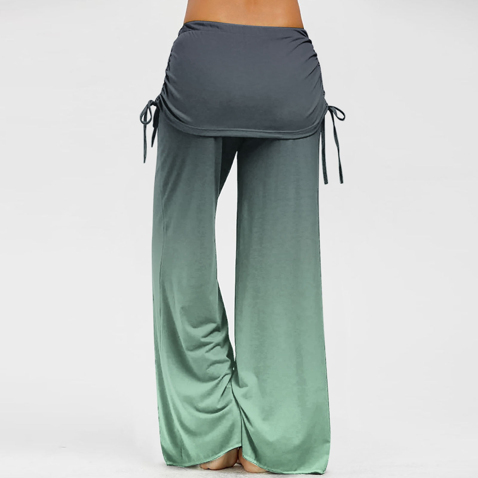 JWZUY Women's Gradient Palazzo Pant Fold Waist Pants Casual Wide Leg Lounge  Pant Comfy Pajama Pants Yoga Pants Black XXL